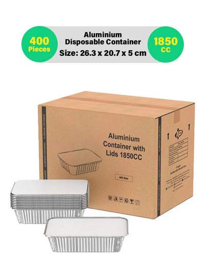 Buy 400-Pcs Disposable Aluminum Food Containers with Lid 1850 CC in UAE