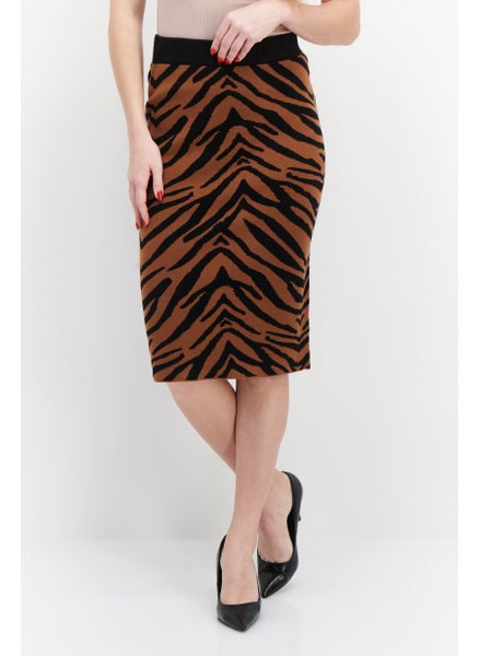 اشتري Women Animal Print Midi Skirt, Black Combo في الامارات