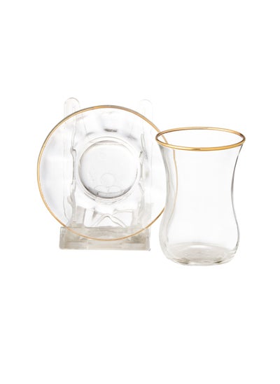 Buy Tea set of 6 glass tea cups + 6 glass saucers in Saudi Arabia