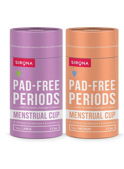 Buy Sirona Reusable Menstrual Cup for Women with Pouch Ultra Soft Odour and Rash Free 100% Medical Grade Silicone No Leakage Protection for Up to 8-10 Hours FDA Approved Medium and Large - 2 PCs in UAE