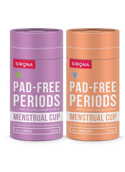 Buy Sirona Reusable Menstrual Cup for Women with Pouch Ultra Soft Odour and Rash Free 100% Medical Grade Silicone No Leakage Protection for Up to 8-10 Hours FDA Approved Medium and Large - 2 PCs in UAE