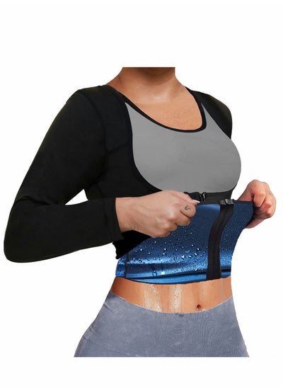 Buy Sauna Suit for Women Sweat Body Shaper Jacket Hot Waist Trainer Long Sleeve Zipper Shirt Workout Top - L in Saudi Arabia