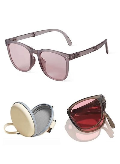 Buy Foldable Sunglasses For Women Men, Square Folding Easy Carry Shades UV400 Protection Lens Suitable for running, driving, traveling,hiking and other outdoor sports-Grey pink in UAE