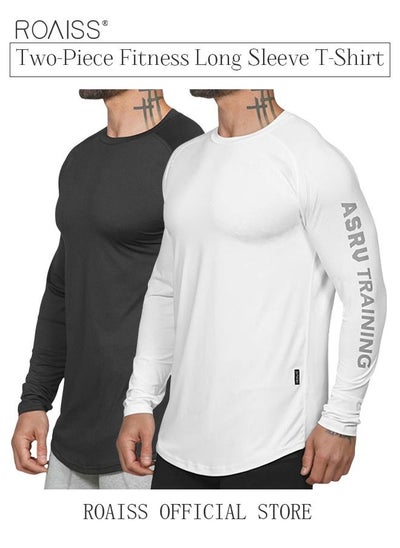 Buy 2 Pack Men's Letter Printing Quick-dry Fitness Exercise Leisure Long Sleeve T-shirt Gym Running Training Stretch Tights in Saudi Arabia