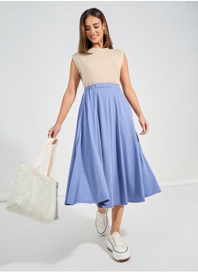 Buy Semi-Elastic Waistband A-Line Midi Skirt in Saudi Arabia