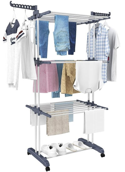 Buy Foldable 3 Tier Clothes Drying Rack for Laundry Rolling in Saudi Arabia