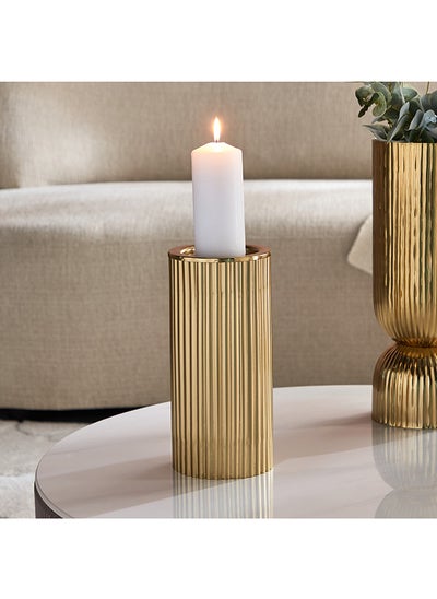 اشتري Aristo Ribbed Metal Pillar Candleholder 12 x 17 x 12 cm في السعودية