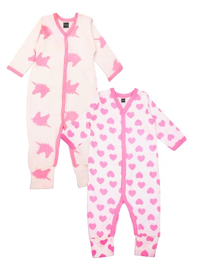 Buy Kidbea 100% Organic Cottton Romper Bodysuit Jumpsuit Combo 2 Designs Colorunicorn and heart Printed in UAE