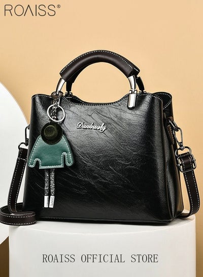 اشتري Retro Elegant Handbag Advanced Leather Unique Chic All-match Large Capacity One Shoulder/Crossbody Messenger Bag for Women/Mother/Girl Friend Gift في السعودية