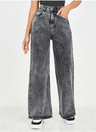 اشتري Acid Wash Wide Leg High Rise Jeans في السعودية