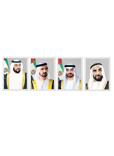 Buy 4-Piece Official Portrait Of HH Shaikh Khalifa Al Nahyan HH Shaikh Zayed Al Nahyan HH Sheikh Mohamed Bin Zayed And HH Sheikh Mohammed Bin Rashid Al Maktoum Poster with Frame 30x40cm in UAE