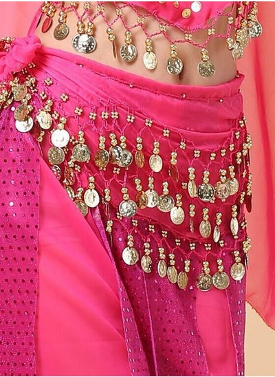 Buy Belly Dance Belt With Coins Pendant Waist Chain Skirt Hip Scarf Belt Dance Costume Accessory Rose Pink in UAE