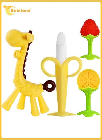 Buy 4 Pack Baby Teething Toys Set Silicone Fruit Shape Giraffe Baby Teethers BPA Free Soothe Babies Gums for Babies Infants Toddlers Boys & Girls in UAE