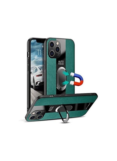 اشتري iphone 13 Pro 6.1 Compatible with Magnetic Back Magnet Shockproof Drop Protection Kickstand Cover with Stand and Ring for iphone 13 Pro 6.1 Hard Tough Leather (Green) في مصر