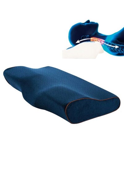 Buy Contour Memory Foam Pillow for Neck Pain Relief for Side Back Stomach Sleepers Navy Blue in UAE