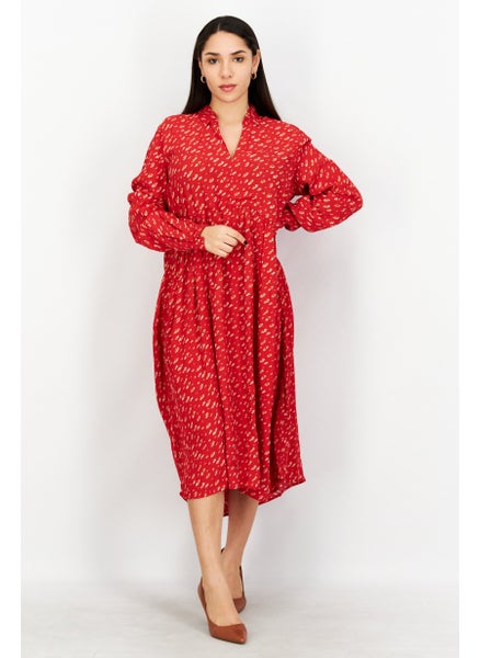 اشتري Women Allover Print Midi Dress, Red Combo في الامارات