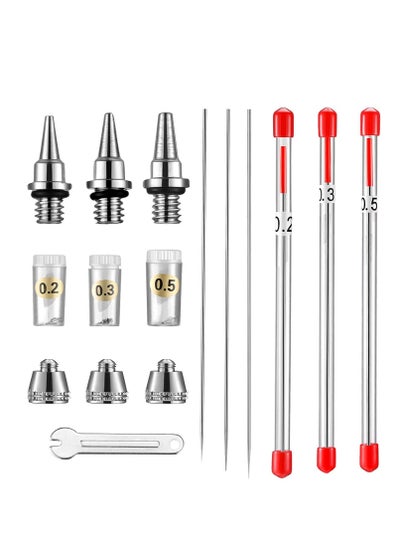 Buy Airbrush Nozzle Needle Nozzle Cap Kit with Wrench Airbrush Replacement Parts for Spray Gun Sprayer Accessories, 0.2 mm, 0.3 mm, 0.5 mm 10 Pieces in UAE