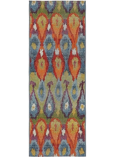 Buy Outdoor Modern Collection Area Rug Ikat (2' X 6' 1" Runner Multi Burgundy) in Saudi Arabia