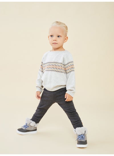 اشتري Crew Neck Long Sleeve Patterned Baby Boy Knitwear Sweater and Trousers 2-Pack Set في مصر