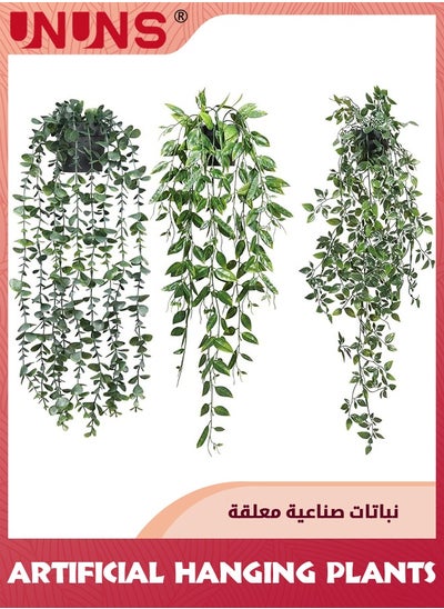 اشتري Artificial Hanging Plants,3 Pack Fake Hanging Plants With Pots,Fake Potted Greenery Plants Faux Eucalyptus Vine,Mandala Vine In Pot For Home Room Indoor Outdoor Wall Garden Shelf Decor في الامارات