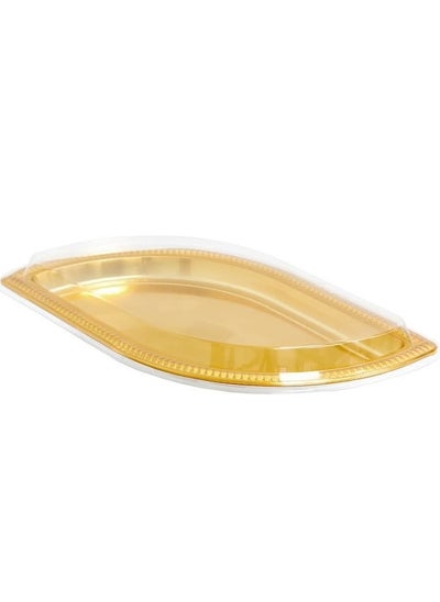 Buy Pack Of (10) Plastic Packaging Golden Gold Blister Disposable Dessert Tray Cake Box Leaves Cake Container With Transparent Lid in Saudi Arabia