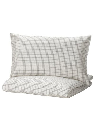 اشتري Duvet cover and pillowcase, white berorex/check, 150x200/50x80 cm في السعودية