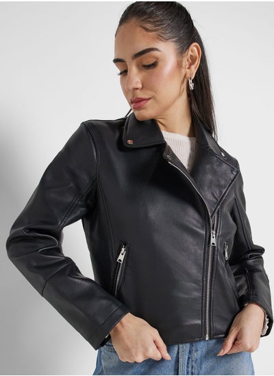 Buy Leather Detail Biker Jacket in UAE