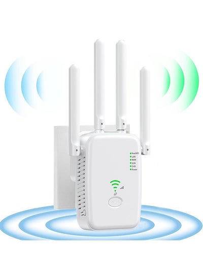 اشتري Wifi Extender, 1200Mbps Wifi Booster, 2.4Ghz And 5Ghz Dual Band Wifi Booster, Wifi Repeater Range Extender With Ethernet Port, Support Repeater/Ap/Router Mode（White） في السعودية