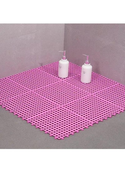 Buy 9 Pieces Non-Slip Shower Stall Mat with Drain Holes - Durable Plastic Carpet for Home Bathroom - DIY Bathroom Accessory in UAE