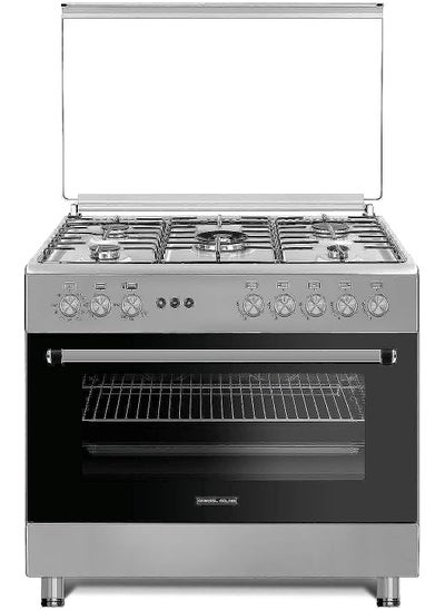 Buy General Goldin Stylish Series Gas Cooker with 5 Burners, 1 Fan, Enamel Pan Support and 3 Glass Oven Door, Steel in Saudi Arabia