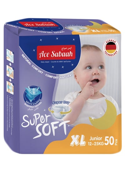 Buy Ace Sabaah Baby Super Dry Diaper Soft Feel Size 6 XL Junior 12 - 15Kg Natural Comfort Pack Of 1 in UAE