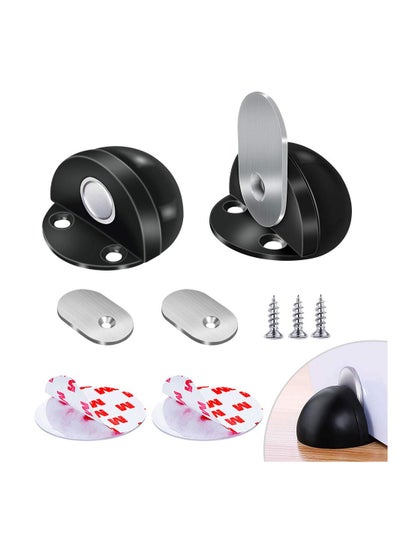 اشتري Magnetic Door Stops Floor Mounted, Strong Magnetic Self Adhesive Magnetic Door Stopper Stainless Steel Door Holder Soft Close Door Magnet Heavy Duty Black Rubber (2 Pack) في الامارات