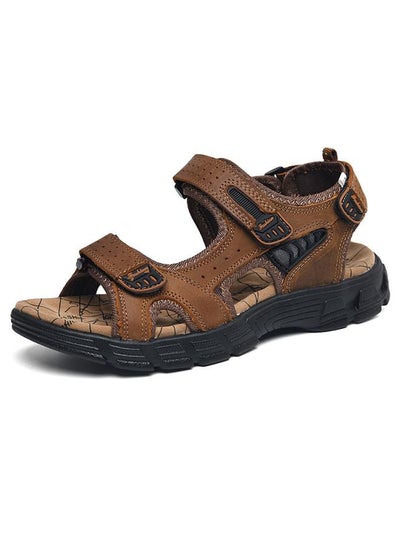 اشتري Men's Outdoor Casual Beach Open Toe Leather Sandals Plus Size Independent Station Wading Shoes في السعودية