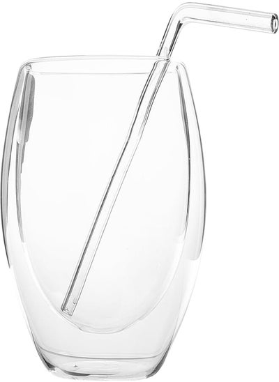 Buy Zinnia Double Glass Cocktail Cup with Straw 480 ml - Transparent in Egypt