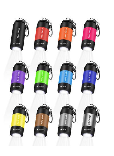 اشتري 12 Pieces Mini Keychain Flashlight USB Torch Rechargeable Colorful LED Flashlight High-Powered Keychain Lamp في السعودية