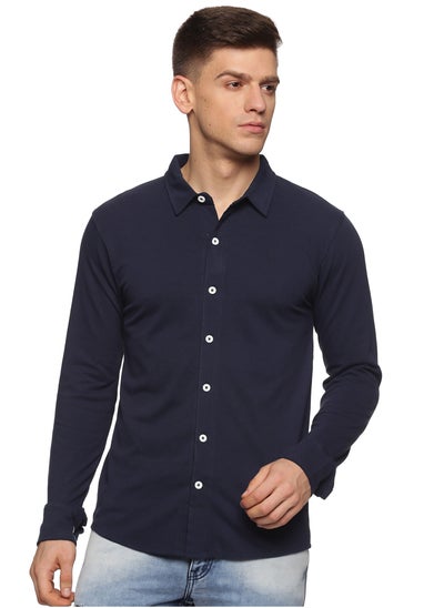 اشتري RSO Outfits Men's Cotton Solid Knitted Full Sleeves Shirt (Navy Blue) في الامارات