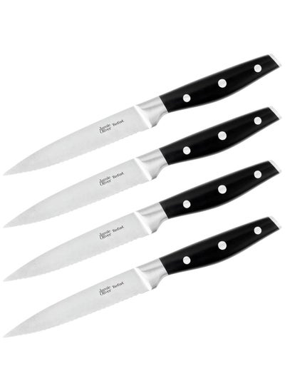 اشتري Tefal Jamie Oliver K26708 Steak Knife Set 4 Piece 12CM Stainless Steel  Steak Cutlery Set For 4 People  Steak Knives With Non-slip Handles  Grill Cutlery  Stainless Steel  Black  Silver في الامارات