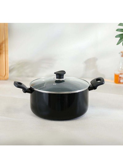 اشتري Karolina Aluminium Casserole With Lid 3.2Mm Pressed Aluminium Non-Stick Stockpot & Stewpot With Cover For Kitchen & Dining Room W20Xh9.5Cm - Black في الامارات