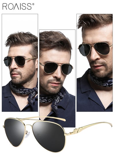 Buy Men's Aviator Polarized Sunglasses, UV400 Protection Sun Glasses with Metal Temples Decorated with Leopard Pattern, Fashion Anti-Glare Sun Shades for Men Driving, Fishing, Traveling, Gold, 57mm in Saudi Arabia