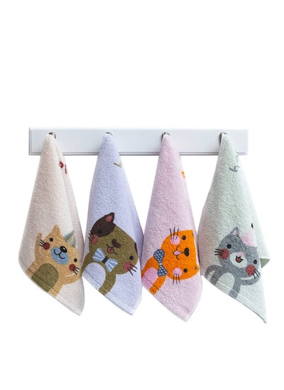 Buy Bathroom Hand Towels, 4-Pack Cartoon Cat Hand Towel Soft 100% Cotton Towel Highly Absorbent Hand Towel, Hand Towels for Bath, Hand, Face, Gym and Spa, Size 10" x 20" in UAE