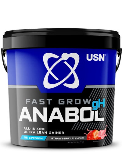 اشتري مسحوق بروتين USN Fast Grow Anabol GH Strawberry الكل في واحد (4 كجم): مسحوق بروتين ابتنائي لتعزيز التمرينات لاكتساب العضلات في الامارات