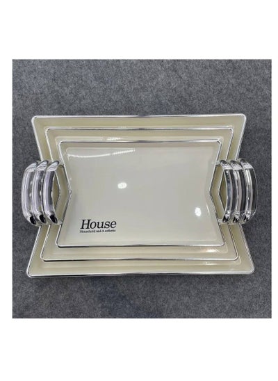 Buy High quality, chic and elegant acrylic tray set, available in white with a silver handle IR in Egypt