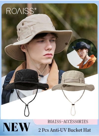 اشتري 2 Pcs Anti-UV Bucket Hat, UPF50+ Sun Protection Outdoor Sports Climbing Beach Sun Cap, Breathable Sun Protection Suitable for Hiking Camping Safari في الامارات