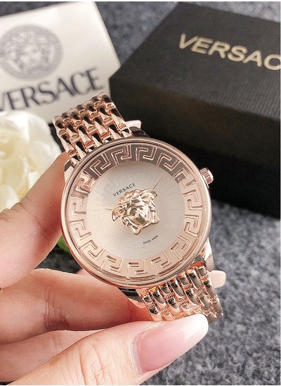 اشتري Versace men's and women's cubic zirconia classic fashion versatile quartz watch, rose gold stainless steel strap with 37mm dial في الامارات