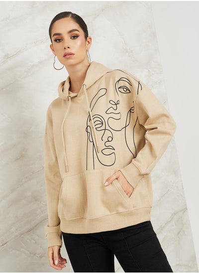 Buy Oversized Abstract Print Regular Length Hoodie in Saudi Arabia