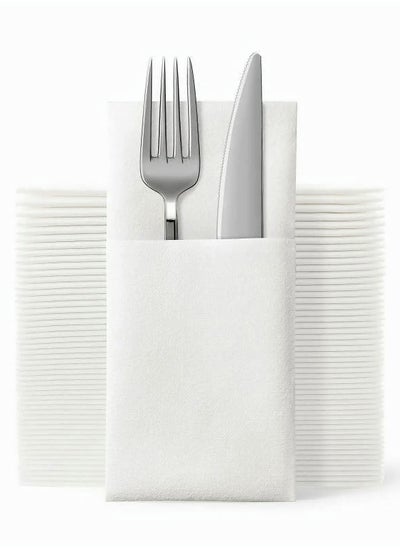 Buy Disposable Cloth Like Napkins Built-in Flatware Pocket Wedding Party Linen Feel White Napkin Prefolded for Silverware50 Count in Saudi Arabia