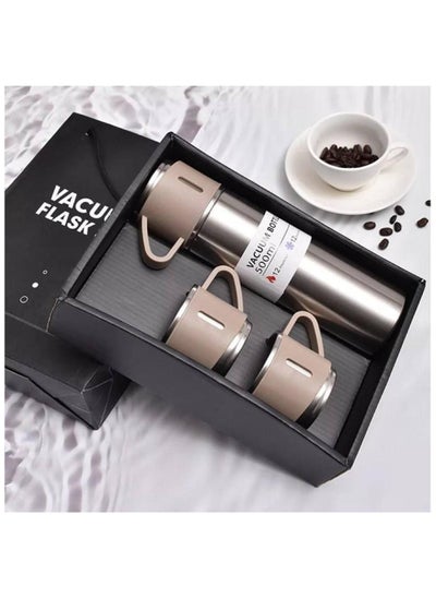 Buy Thermal Vacuum Flask Set With 3 Cups Insulated Stainless Steel Thermos For Travel , Work And Water Bottle- Silver in Egypt