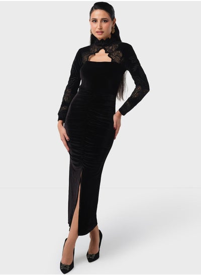 Buy Ruched Velvet Dress in UAE