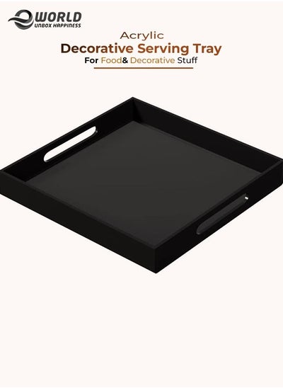 اشتري Black Food Serving Tray with Handles for Coffee, Tea and Snacks, Decoration for Dining Table and Bath Vanity Storage في الامارات