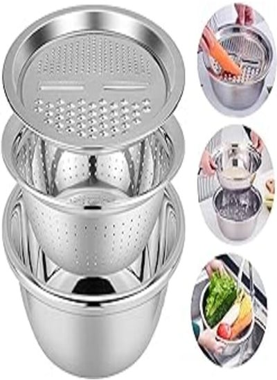 Buy Multifunctional Stainless Steel 3 in 1 Kneader, Grater & Colander - Cheese Grater & Chipsy Grater - Rice & Vegetable Washing & Pasta Strainer - Kneading Kneader in Egypt